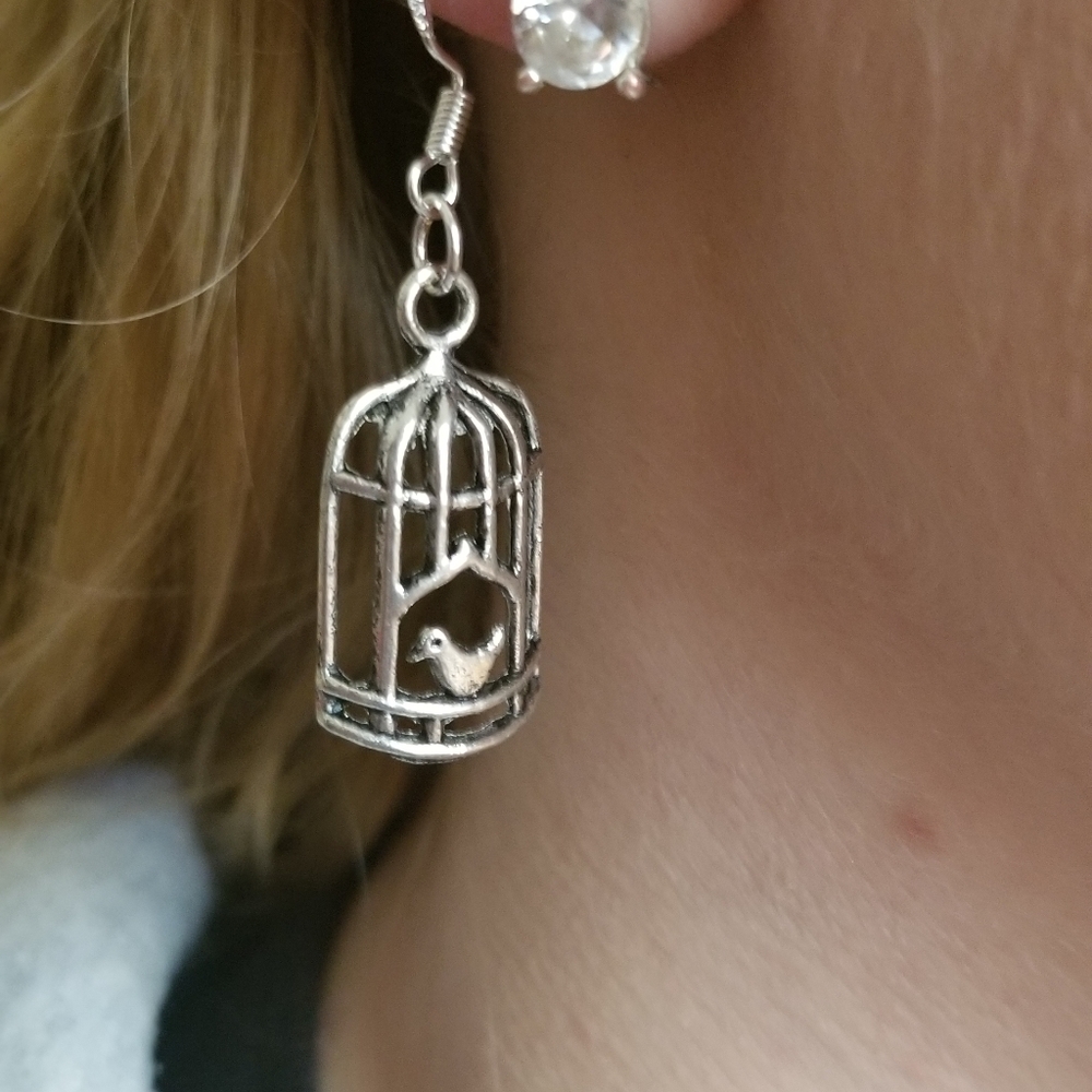 Cute! Bird in birdcage earrings!
